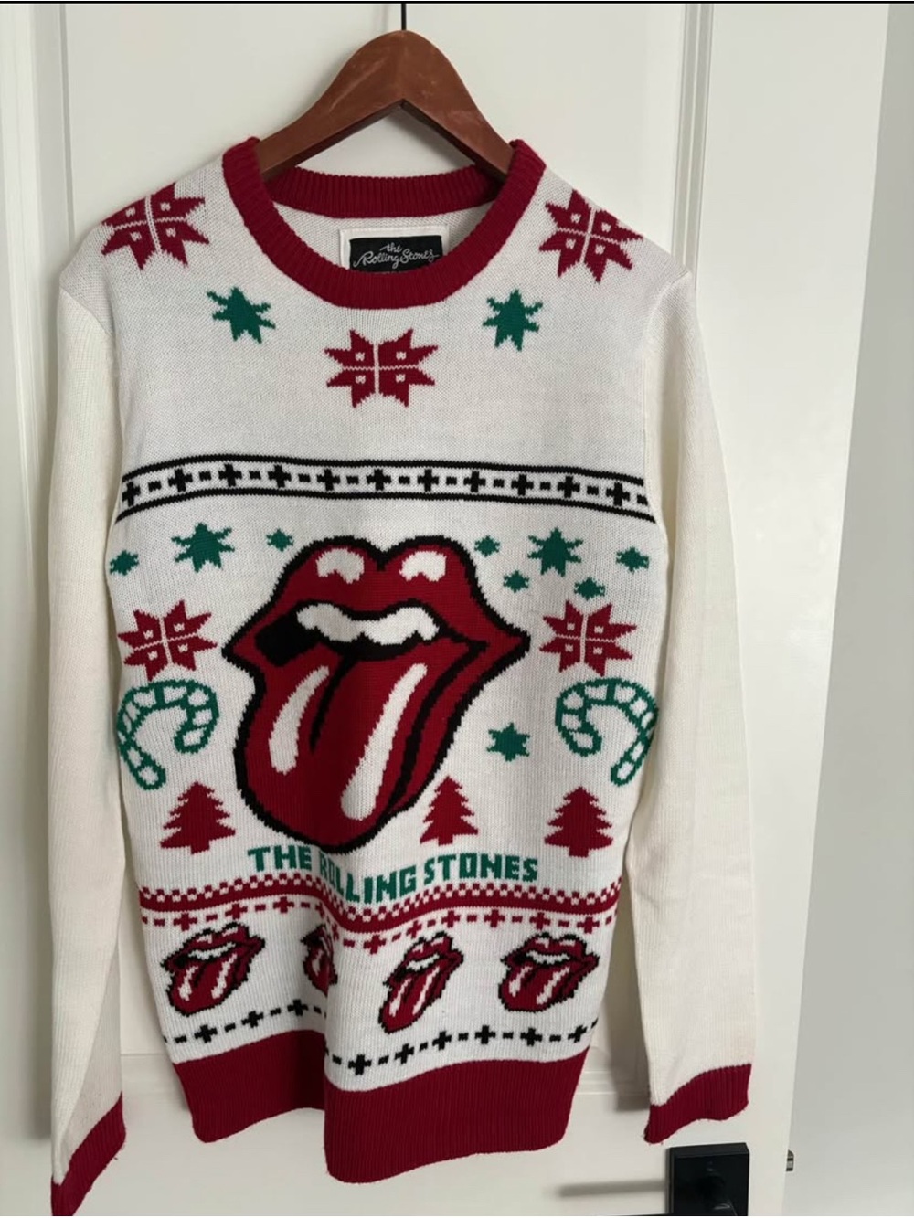 The Rolling Stones Holiday Tongue Sweater - White/Red/Green